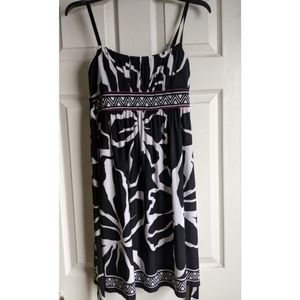 Floral black and white summer dress with straps